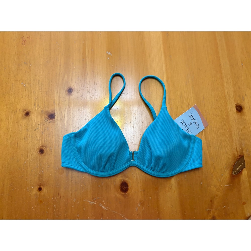 Shade & Shore Turquoise Textured Underwire Bikini Top‎ 36B NWT Blue Swimwear